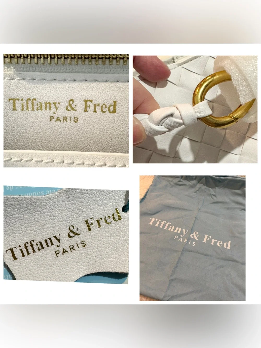 Tiffany & Fred Paris Woven Genuine Leather Satchel Crossbody Bag White NWT